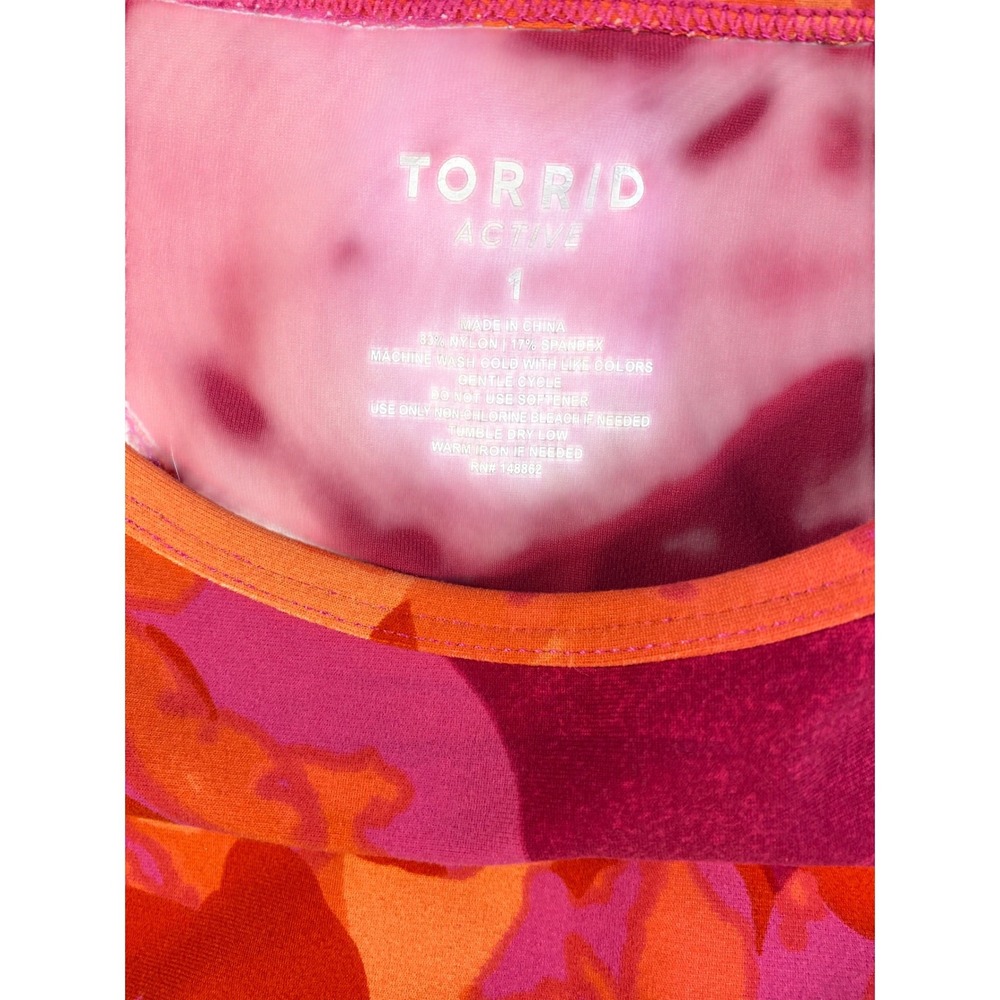 Torrid Active Sports Bra Size 1 Pink Orange Floral Racerback - Picture 5 of 10
